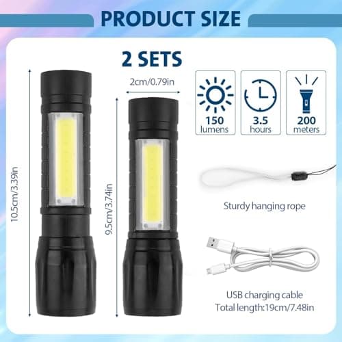 2 Pcs LED Torch Rechargeable Super Bright Adjustable Focus with 3 Modes — view 5