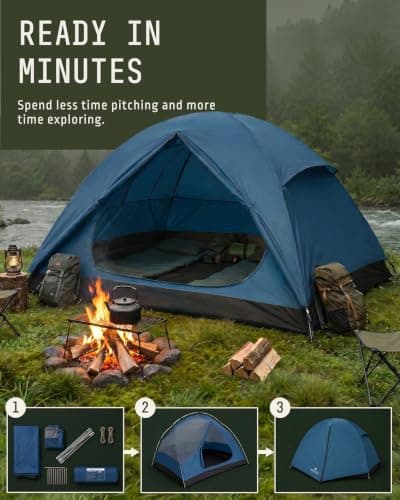 Voyager 3 Man Tent - Waterproof, Windproof, Quick Setup, Spacious 3-Person Camping Tent, Durable, Lightweight Outdoor Shelter, Ideal for Hiking, Backpacking, Camping- 225x185x120cm — view 5