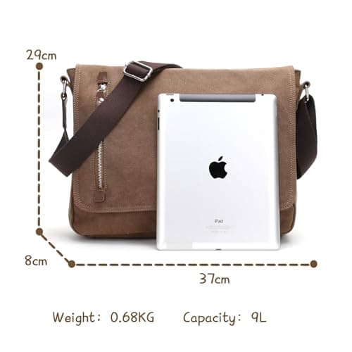 Classic Messenger Bags for Men Vintage Canvas Genuine Leather Ornamental Shoulder Bag Daily Commuting, Travelling, College Bag Flip Lid Design + Large Opening for Easy Access to Items at All Times — view 5
