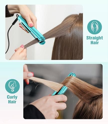 Farery Mini Hair Straightener for Short Hair, Small Straighteners Travel Straighteners and Ceramic Plate, Quick and Easy Hair Styling, Dual Voltage, Pouch Included, Blue — view 4