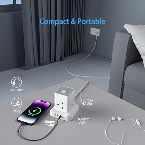 AICODE Cube Extension Lead with 4 USB Slot,4 Way Multi Plug Socket,2M Cable — view 6