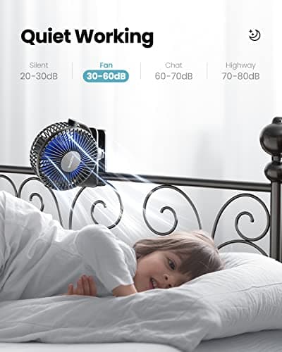 gaiatop Portable Clip on Fan, Mini Personal Rechargeable Fan Black Blue — view 5