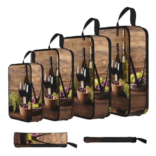 Wine Bottle Corks Grapes Print 4 Set Expandable Packing Organizers For Luggage Suitcase Travel Accessories