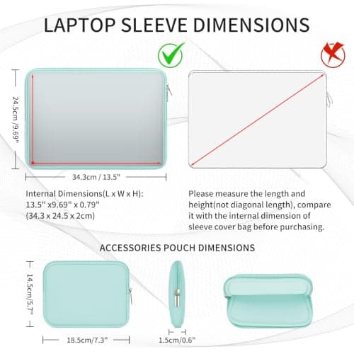 RAINYEAR 14 Inch Laptop Sleeve Case with Accessories Pouch, Mint Green — view 4