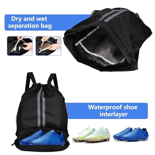 MJFENDAI Unisex Drawstring Bags, Drawstring Gym Bag with Shoe Compartment, Adjustable Drawstring Waterproof Backpack for adults youth, sports and travel — view 5