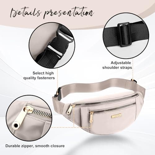 Bum Bag Lightweight Waterproof Waist Pack Adjustable Strap Crossbody Bag Fanny Pack for Travel Sports Daily Use (White) — view 2
