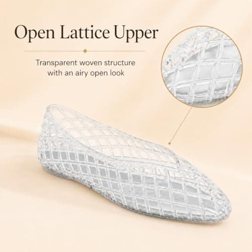 Jelly Shoes for Women PVC Jelly Flats Slip On Mesh Lattice Sandals Clear — view 4