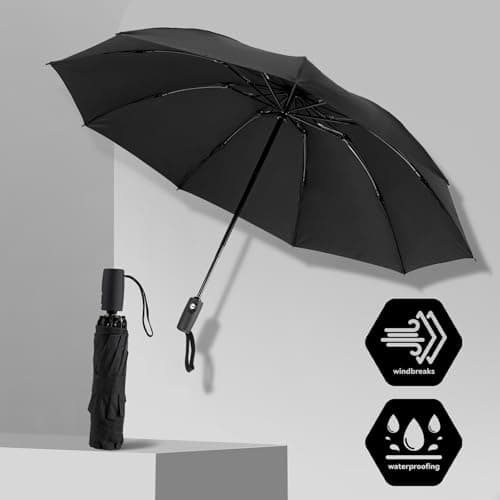 Crabcut Windproof Strong Umbrella, Automatic Folding Compact Travel Umbrella with Double Canopy, Easy Auto Open & Close, 9 Strong Ribs, Durable & Lightweight for Rain (Black) — view 4