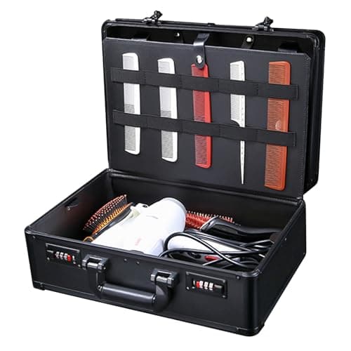Barber Carrying Case, Portable Hairdressing Tool Box with Handle & Combination Lock, Stylist Travel Organizer for Clippers Scissors Combs Brushes, Black 40 x 31 x 16cm — view 3