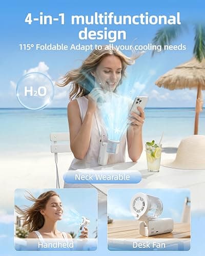 4-in-1 portable spray handheld fan,Extra-large battery USB rechargeable spray fan,Adjustable 1-100 Speed,mini fan,foldable personal fan,LED display,for Travel/makeup/Outdoor/Camping/concert(White) — view 5
