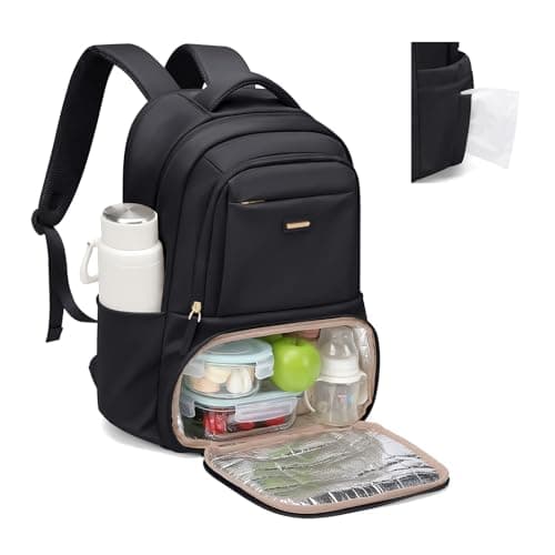 GOLF SUPAGS Lunch Backpack 16 Inch Laptop Backpack with Insulated Cooler Lunch Box Food Bag for College Work Camping Picnics (Black)
