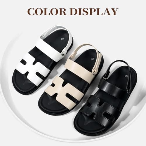 INNERSECT CO Women’s Flat Sandals with Adjustable Buckle, Comfortable Cushioned Footbed, Lightweight Non-Slip Summer Casual Shoes (WHITE, Adult, Women, 6, Numeric, UK Footwear Size System, Medium) — view 5