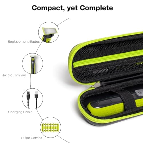 Nincha Travel Case Compatible with Philips Hybrid Electric Trimmer and Shaver, Face + Body Groomer QP2724/90, QP2834/70, QP1924/70, QP6531/70, Hard Carrying Case, Portable Bag, Black&Limegreen — view 4