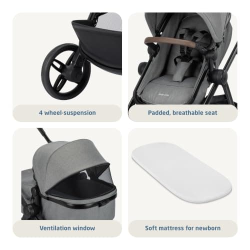 Maxi Cosi Zelia Select Trio, Baby Stroller 3 in 1 with Car Seat, 0-4 Years (0-22 kg), One-Hand Fold, Compact and Reversible Pushchair Travel System, with CabrioFix S i-Size Baby Car Seat, Grey — view 6