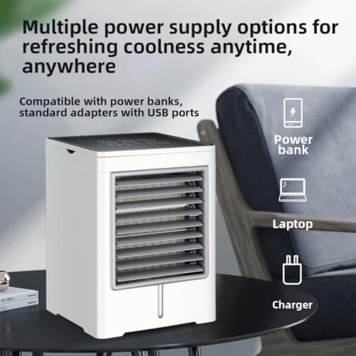 3-in-1 Portable Air Cooler,Quiet with Timer,USB Desktop Travel (Grey) — view 6