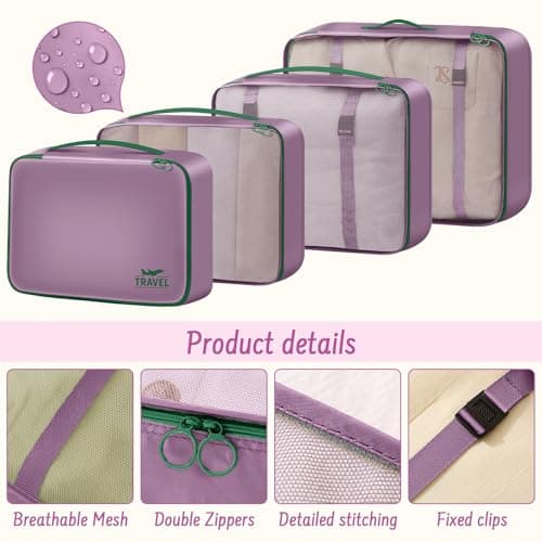 MOFELON 8PCS Packing Cubes for Suitcase, Travel Luggage Organisers for Backpack, Waterproof Storage Bags for Clothes Shoes, Travel Essentials Accessories - PURPLE — view 5