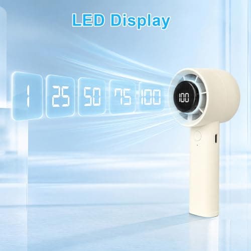 XTDMJ Hand Held Fan, Portable Mini Fan Handheld with 5 Speeds, Electric USB Rechargeable, Mini Desk Desktop Fans with Base for Outdoor Office Travel Camping School Home, Beige — view 5