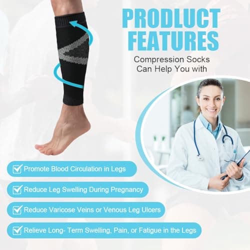ACWOO Calf Support Compression Sleeves for Women Men, 1 Pair 23-32mmHg Class 2 Shin Splints Brace Support for Torn Muscle Pain Relief, Cramps, Sprains, Footless Leg Socks for Running Sports Flight — view 5