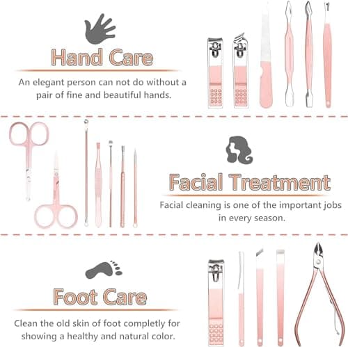 URAQT Nail Clippers, 18 pcs Manicure Pedicure Set, Nail Scissors Cuticle Remover for Men Women, Stainless Steel Nail Care Grooming Kit with Leather Case for Travel & Home — view 2