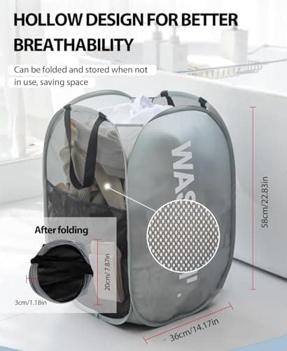 KIAYOO Collapsible Laundry Basket,75L Large Washing Basket Foldable Folding Dirty Clothes Hamper with Side Pocket Bag,Pop up Washing Bin Bag for Bathroom,Bedroom,College Dorm,Hotel,Travel,Blue — view 6