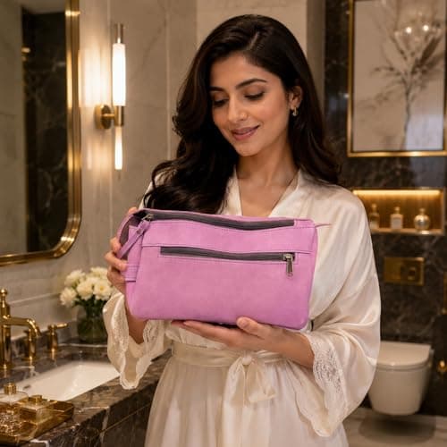 PRASTARA Leather Toiletry Bag for Men, Travel Essentials Shaving Dopp Kit Bathroom Shower Toiletries Organizer, Cosmetic Make up Bag for Women (MAGENTA) — view 5