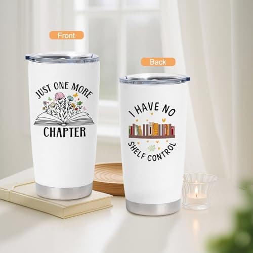 Onperpoe Book Lover Gifts Set, Canvas Bag and Stainless Steel Insulated Cup with Straw and Lid, Double Wall Vacuum Travel Coffee Tumbler Set Books Tote Bag Gifts for Book Lovers — view 3