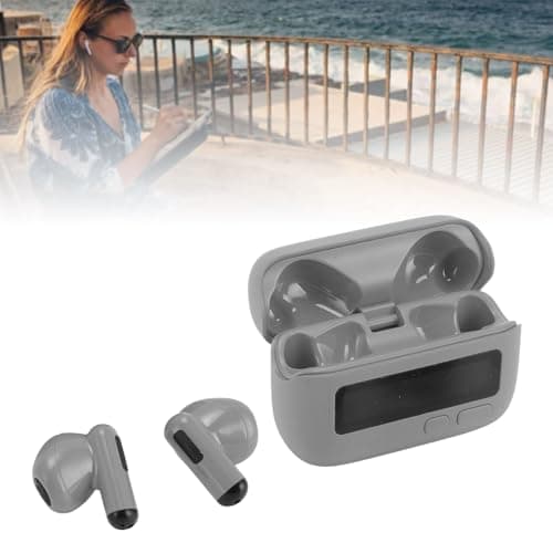 AMONIDA Bluetooth 5.2 Wireless Earbuds with Noise Cancelling and Retro Display for Fitness and Gaming - Ergonomic and Portable (Gray) — view 3