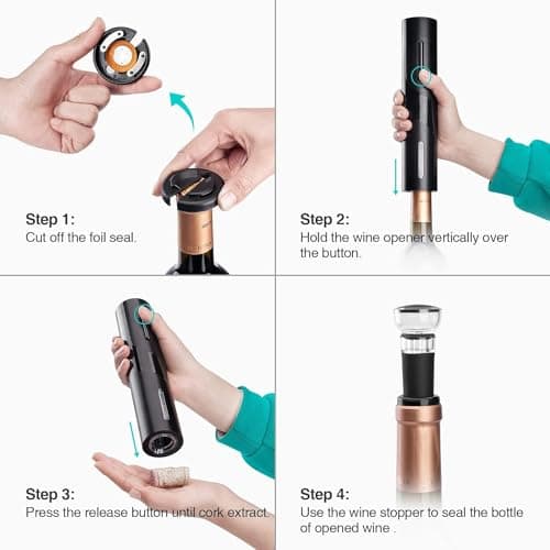 MAGDEN Electric Wine Opener Set, Rechargeable Wine Bottle Opener Set, Cordless Automatic Corkscrew with Foil Cutter, Pourer, Vacuum Stopper, USB Charging Cable, Gift for Wine Lovers, Black — view 3