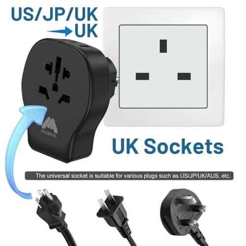 Mobitel Universal Travel Adapter UK with 20W USB-C PD 1 USB-A & 2 USB-C Ports Worldwide Plug Adapter for EU US AU Asia Fast Charging Power Adapter for Travel (Black) — view 3
