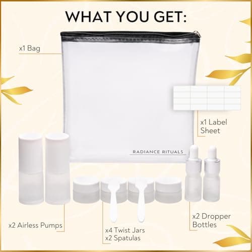 11 Piece Travel Skincare Containers Set - TSA Approved Toiletry Bag & Travel Size Toiletries Bottles - Airless Pump, Dropper Bottles & Travel Size Containers for Serums, Moisturizers, & Oils — view 6