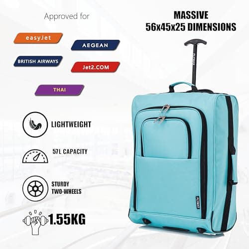 56x45x25 Easyjet Cabin Bag Hand Luggage Approved Cabin Case Lightweight Suitcase Also Approved for BA Jet 2 1.5kg 57L Blue — view 6