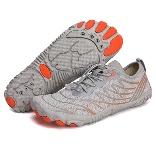 Shephorion Barefoot Water Shoes for Women Men, Quick Dry Aqua Beach Shoes with Wide Toe Box, Non-Slip for Swim Surf Diving Hiking Gym,Grey/Orange, 6.5 UK