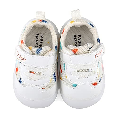 MASOCIO Baby Shoes Boys Girls First Walking Toddler Trainers Sneakers Pre Walker Boy Infant 18-24 Months Size 5 UK Child White — view 3