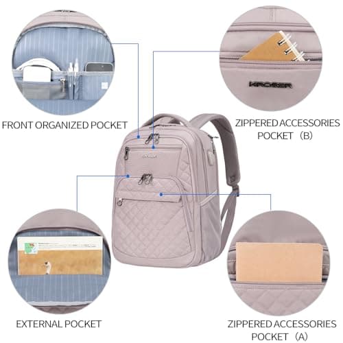 KROSER Laptop Backpack Computer Backpack Water-Repellent DaypackDusty Pink — view 2