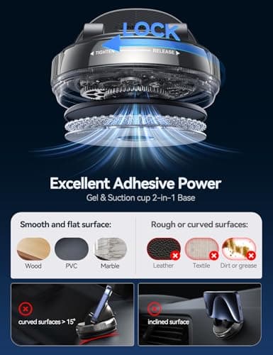 JOYROOM Dashboard Phone Holder with Gel & Suction Cup Universal Mobile Holder for Cars Compatible with iPhone Samsung Android Smartphones and Thick Cases up to 19mm — view 3