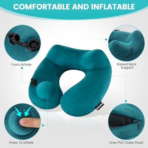 denoukin Inflatable Neck Pillow for Travel with Built-in Pump Lake Blue — view 4
