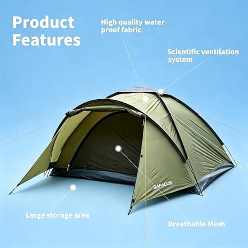 SAFACUS 3-4 Man Camping Tent - Windproof 4 person Dome Tent Lightweight PU4000mm, Waterproof Family tent, Compact, Quick Setup, Outdoors, Backpacking, Trekking — view 2