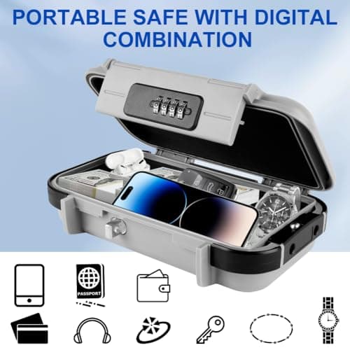 Flintronic Portable Safe Box with Code, Combination Security Case Lock Box, Waterproof Anti-Theft Mini Travel Safe, Portable Lock Box with Removable Wire Rope for Beach, Cars, Office, Vacation — view 6