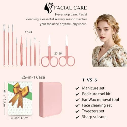 26Pcs Manicure Set Pedicure Kit for Women grooming, Metallic Pink — view 3