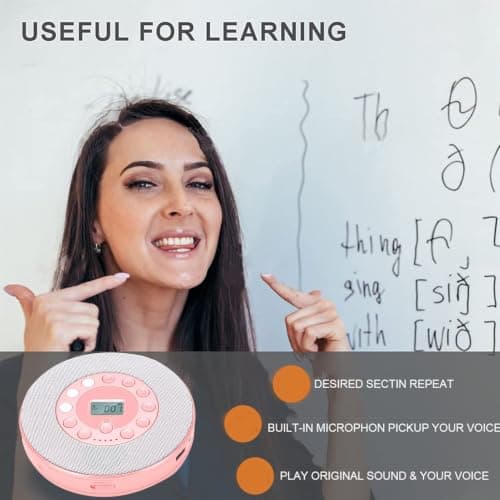 Sorandy Bluetooth Portable CD Player for Car, Travel (Pink) — view 3