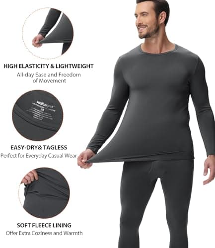 wirarpa Men's Thermal Underwear Set Long Johns Top & Bottom Navy 3XL — view 2
