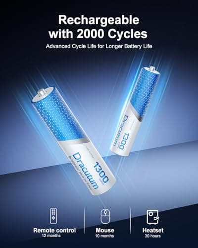 AAA Rechargeable Batteries Lithium 8 Pack with Fast Charger - 1300mWh High Capacity 1.5V Constant Output Rechargeable AAA Batteries, 2000 Cycles Long-Lasting Li-ion Triple a Batteries — view 3