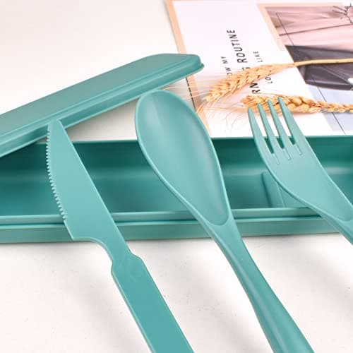 2 Pack Portable Picnic Set, Reusable Plastic Fork, Spoon, Knives with Case — view 3