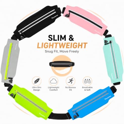 Running Belt for Men & Women, Slim Bum Bag & Running Phone Holder, No Bounce Waist Pack, Water Resistant Reflective Running Pouch, Adjustable Fitness Belt Fits All Smartphones — view 6