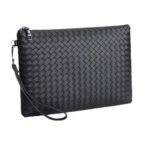 LOCOERDAISHU Men's Leather Clutch Bag Large Capacity Bags Phone Bag & Passport Wallet, Business Handbag with Wrist Strap, Multiple Card Slots for Travel Office Casual (Black)