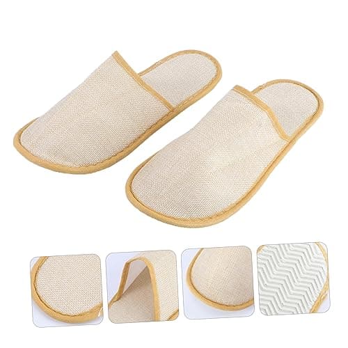 CALLARON 10 Pairs Disposable Guest Slippers Non-slip Beige Cloth Flax Spa Slippers with Eva Sole Lightweight for Short-term Stays — view 6