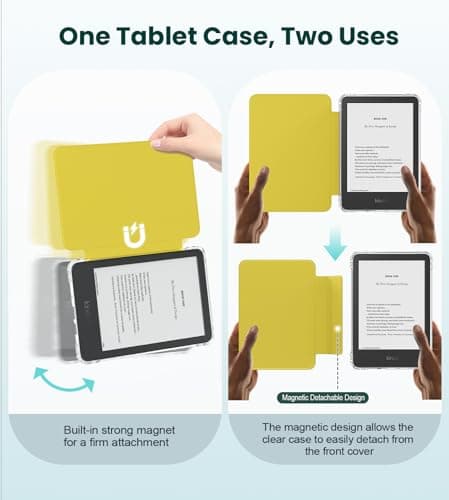 MoKo Detachable Magnetic Case for 6" Kindle 11th 2024/2022,Yellow — view 3