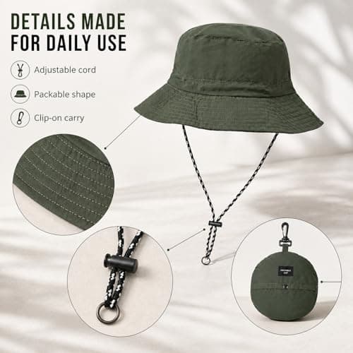 Packable Bucket Sun Hat with Wide Brim & UPF50+ Protection for Outdoor Use - Foldable Waterproof Quick-Dry Breathable Hat with Adjustable Chin Strap for Men Women Travel Hiking Camping — view 5