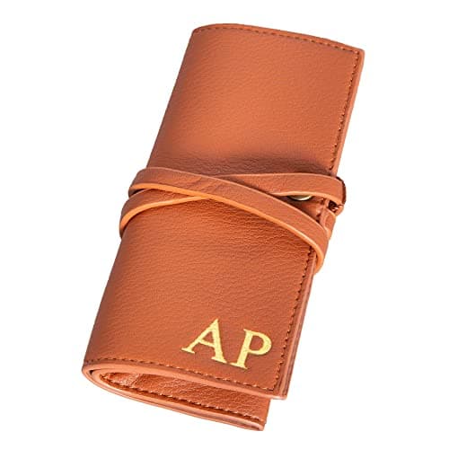 aztex Debossed Faux Leather Travel Cable Organiser, Personalised with Initials, 30 x 16 x 2cm, Brown