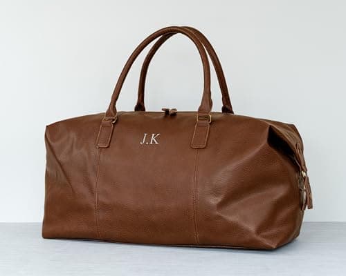 Personalised Men's Leather Weekend Bag – 30L Travel Holdall for Men – Black or Brown Duffle Bag, Custom Embroidered with Initials – Ideal for Travel, Hand Luggage, or Camping — view 5
